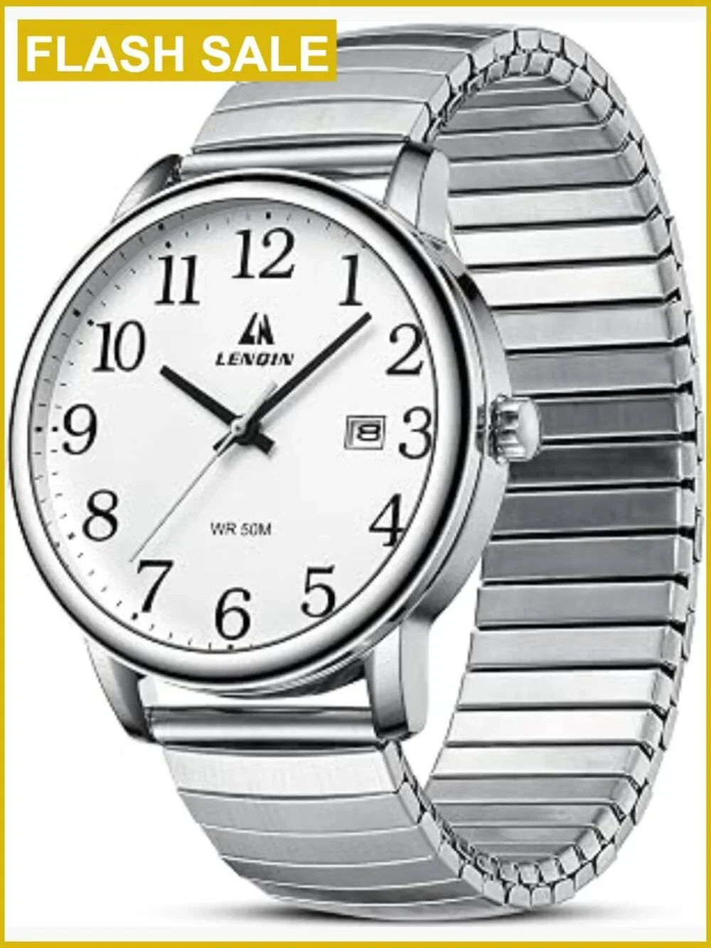Men's 38mm Analog Quartz Watch Stainless Steel Band Date Water Resistant